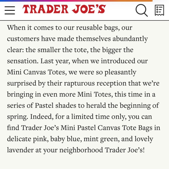 (2) LARGE Lavender 💜 Trader Joe’s Canvas Tote Bags 🎁 FREE Comfort Foods TJ Bag - Picture 15 of 15